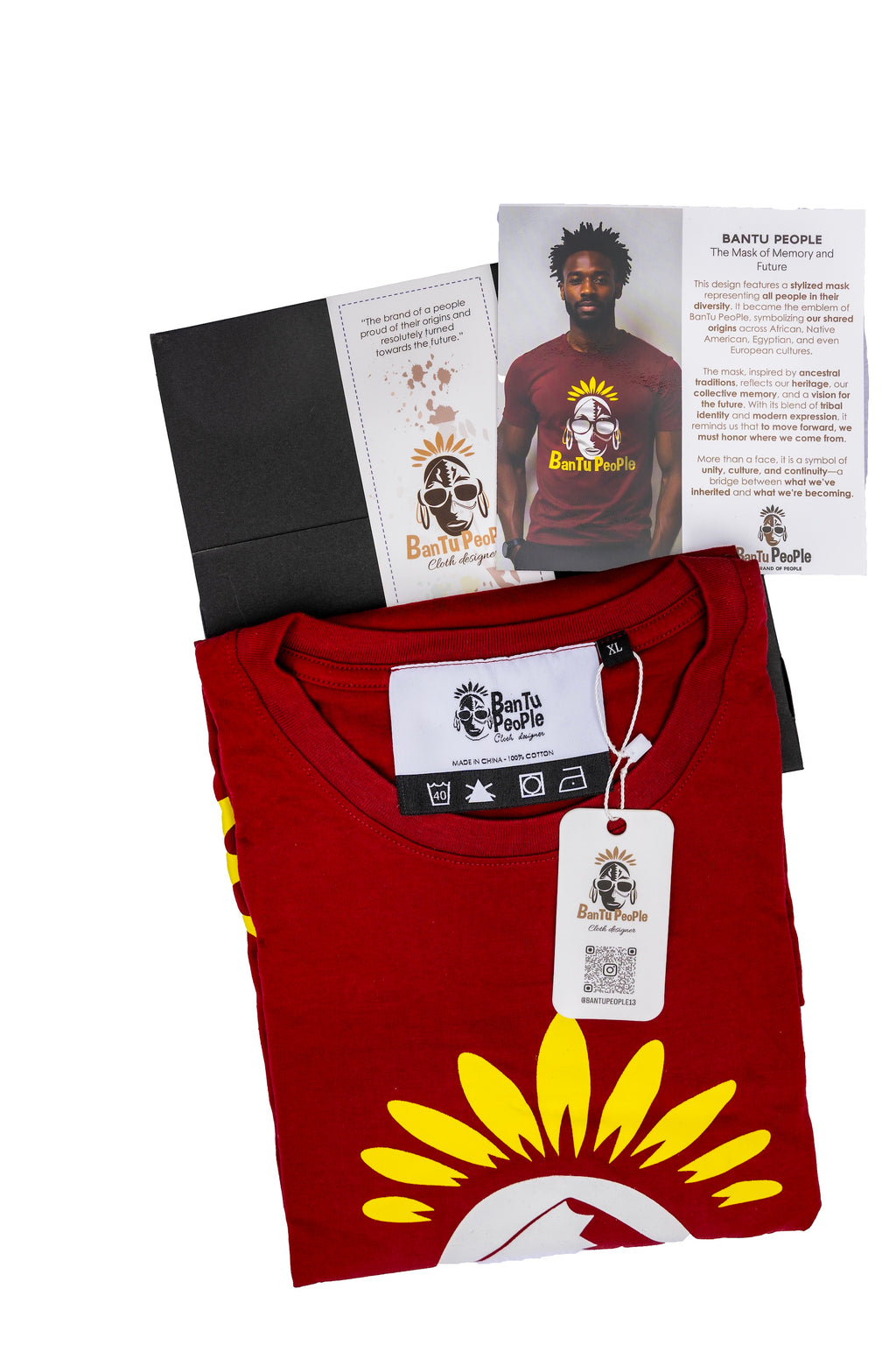 Gift Tee for Men and Women – Inspirational Cultural Red Cotton T-Shirt – The Mask of Memory and Future