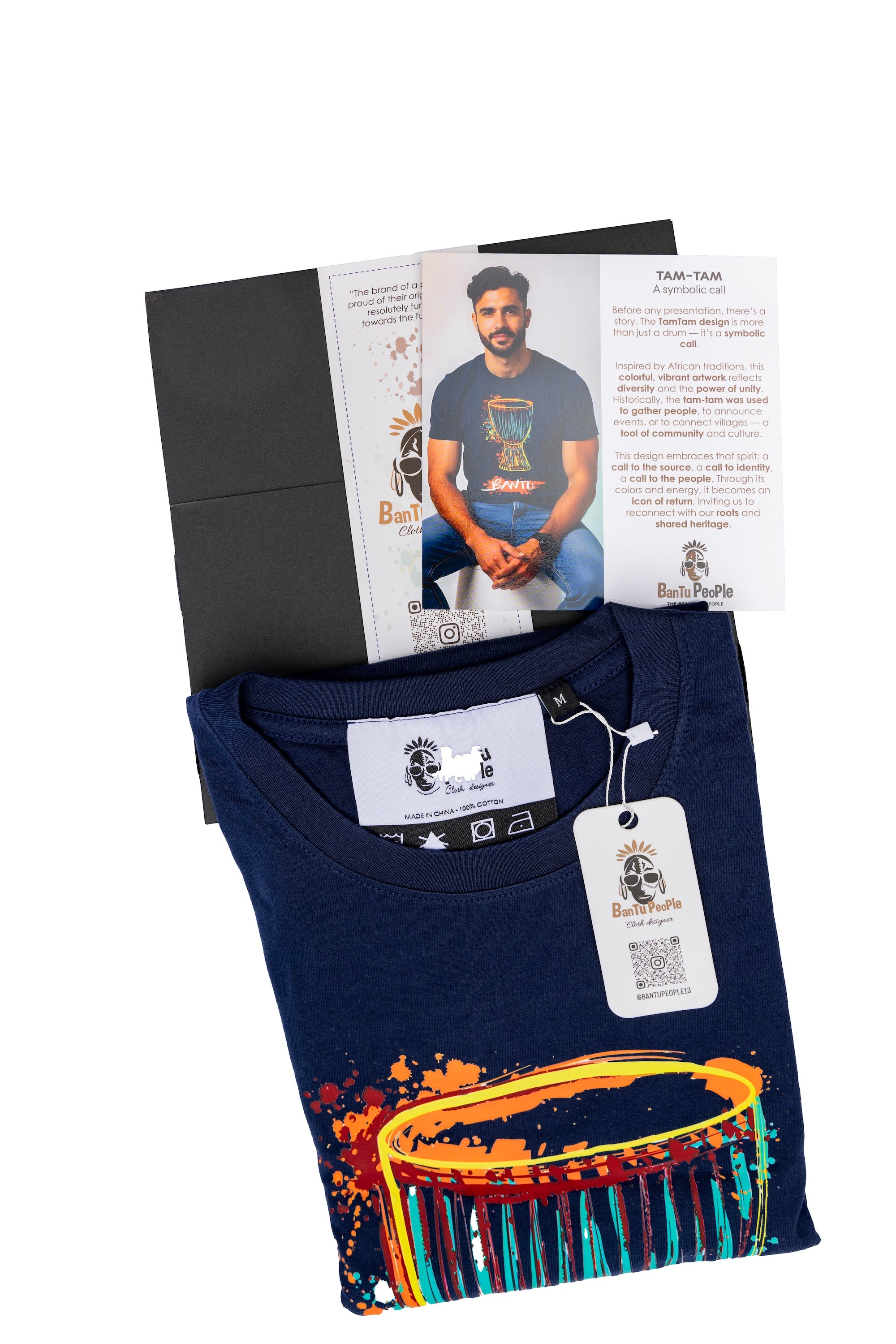 Gift Tee for Men and Women – Inspirational Cultural Dark Blue Cotton T-Shirt – The Symbolic Call – Tam-Tam