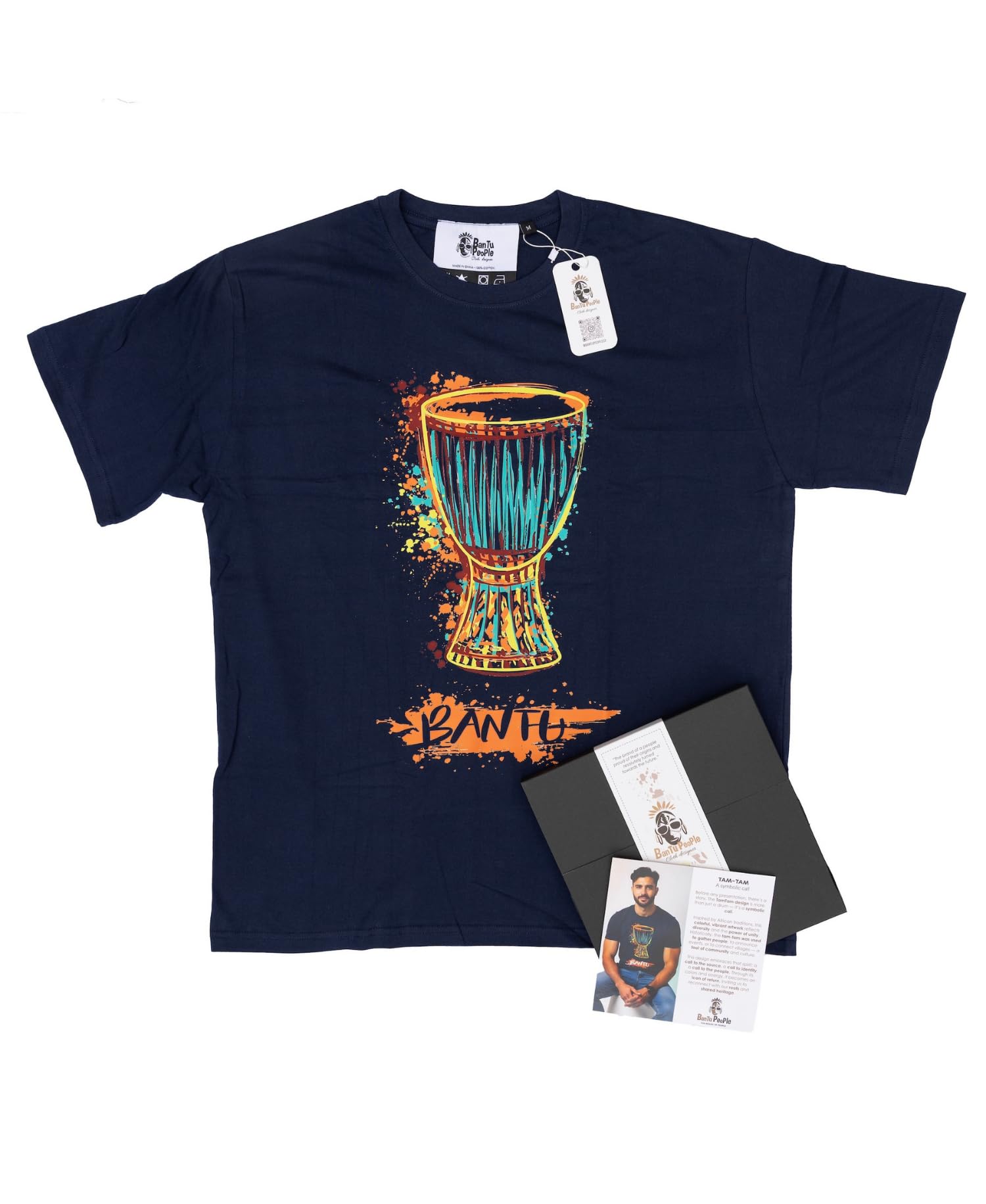 Gift Tee for Men and Women – Inspirational Cultural Dark Blue Cotton T-Shirt – The Symbolic Call – Tam-Tam