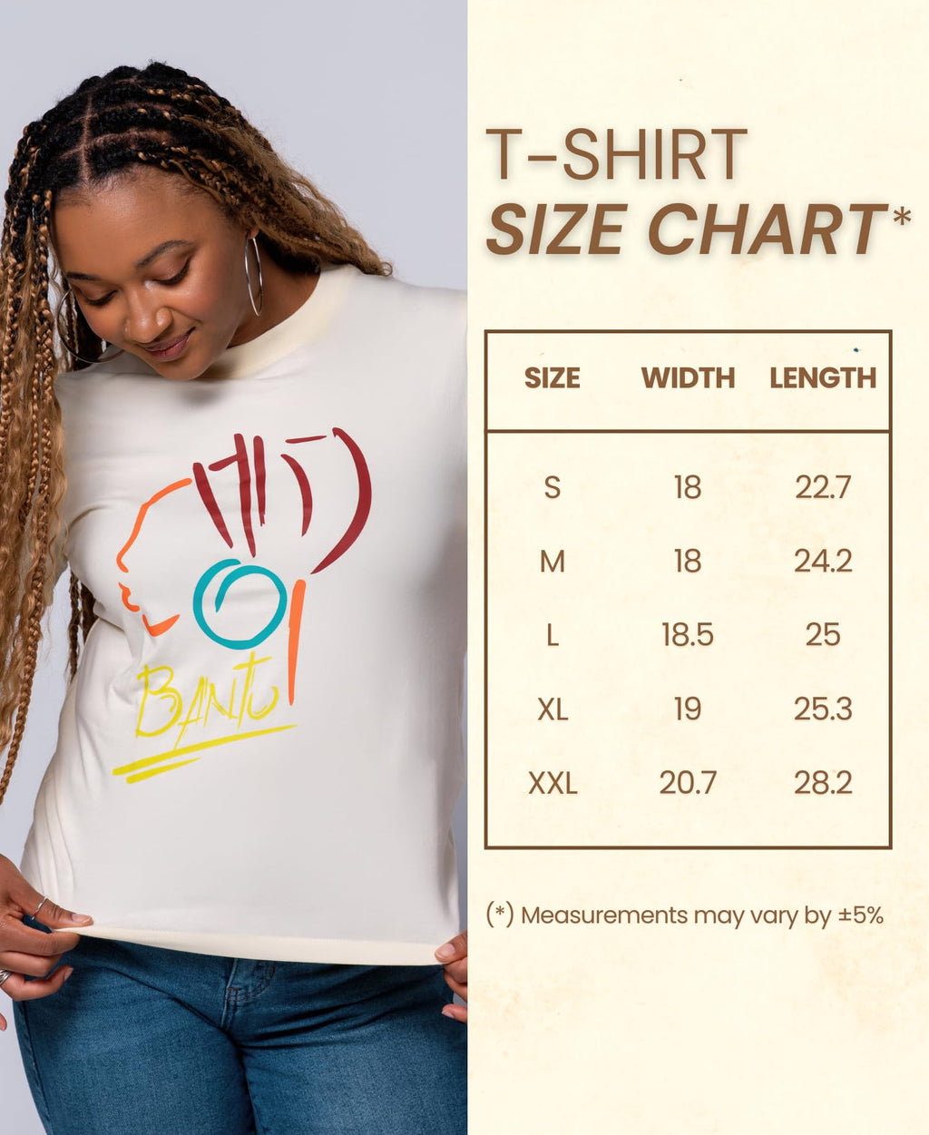 Graphic Tee for Women – Inspirational Cultural Beige Cotton T-Shirt – The Original Woman – Bantu Queen