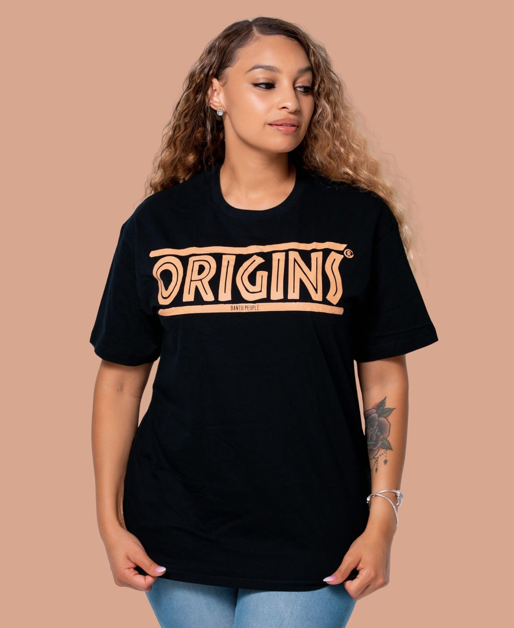 Gift Tee for Men and Women – Inspirational Cultural Black Cotton T-Shirt with Gold Design – Our Roots – Origins