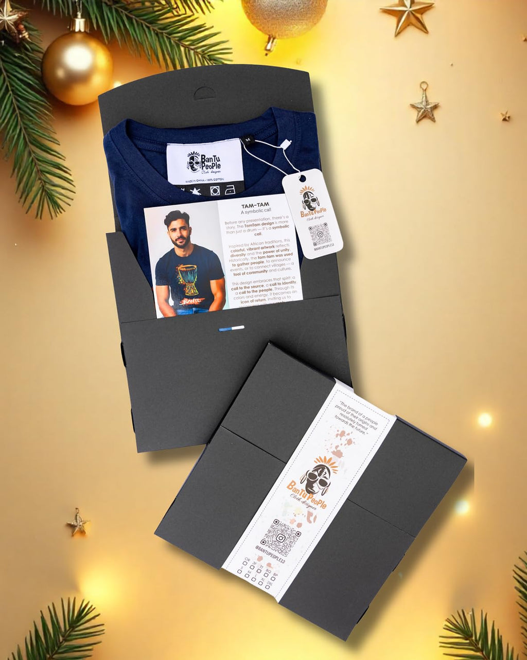 Gift Tee for Men and Women – Inspirational Cultural Dark Blue Cotton T-Shirt – The Symbolic Call – Tam-Tam