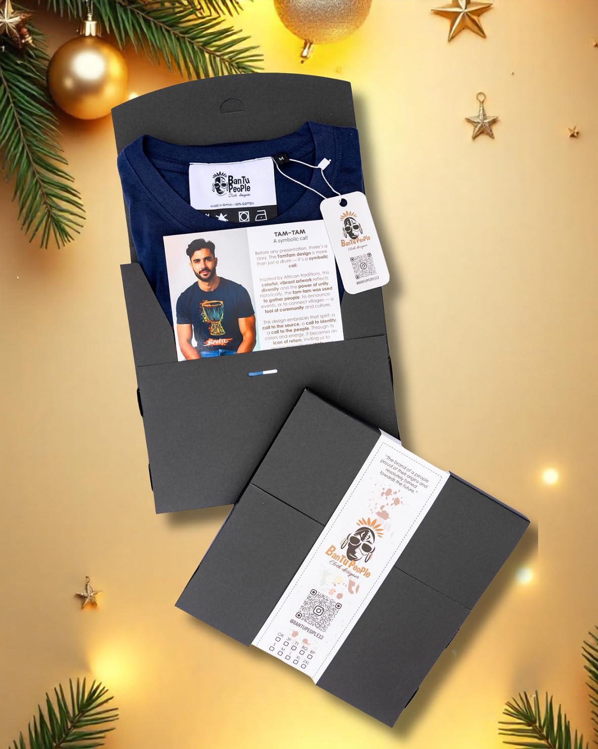 Gift Tee for Men and Women – Inspirational Cultural Dark Blue Cotton T-Shirt – The Symbolic Call – Tam-Tam