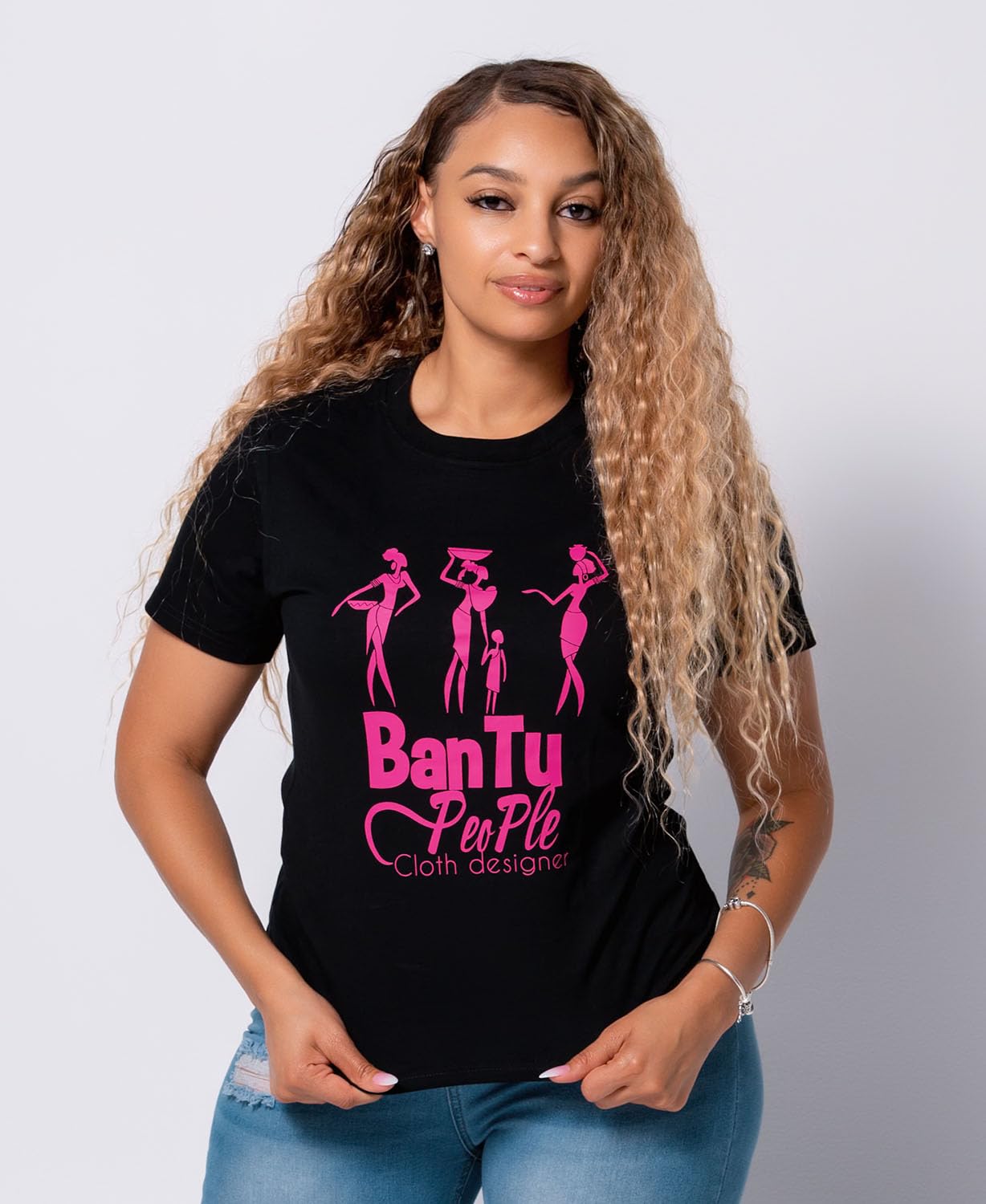 Gift Tee for Women – Inspirational Cultural Black Cotton T-Shirt with Pink Accents – Life-Giver – Black Pink