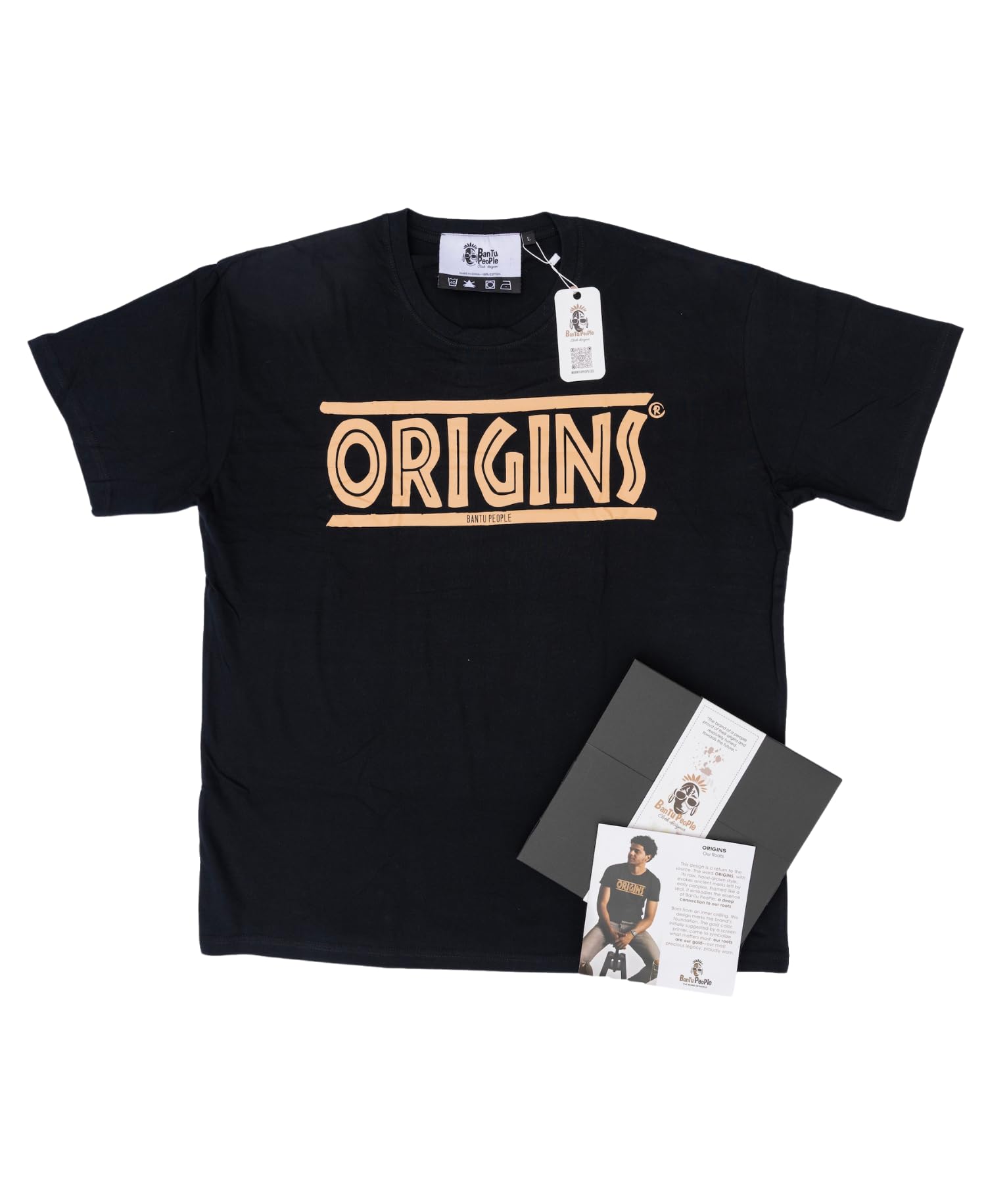 Gift Tee for Men and Women – Inspirational Cultural Black Cotton T-Shirt with Gold Design – Our Roots – Origins