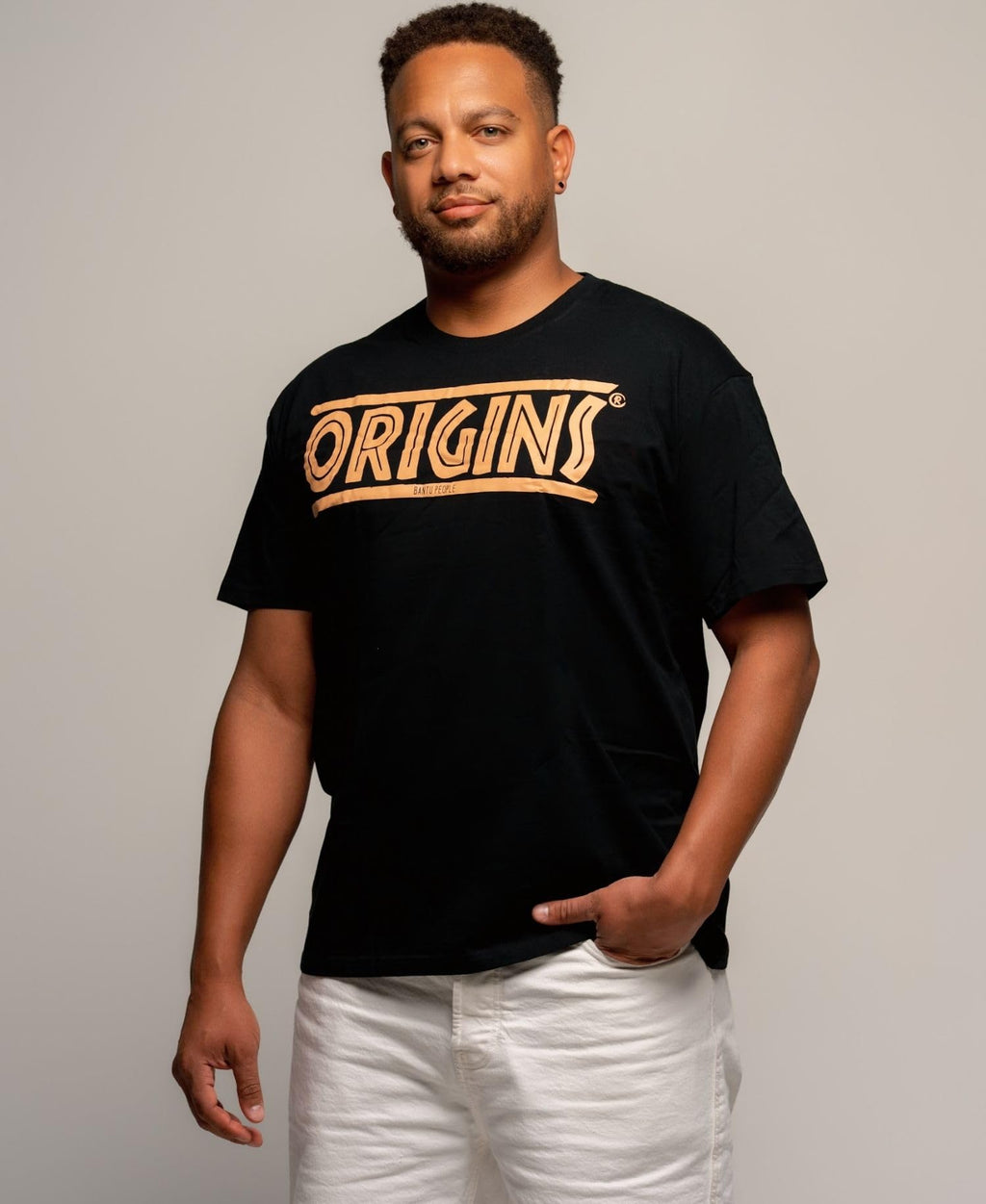 Gift Tee for Men and Women – Inspirational Cultural Black Cotton T-Shirt with Gold Design – Our Roots – Origins