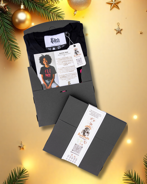 Gift Tee for Women – Inspirational Cultural Black Cotton T-Shirt with Pink Accents – Life-Giver – Black Pink