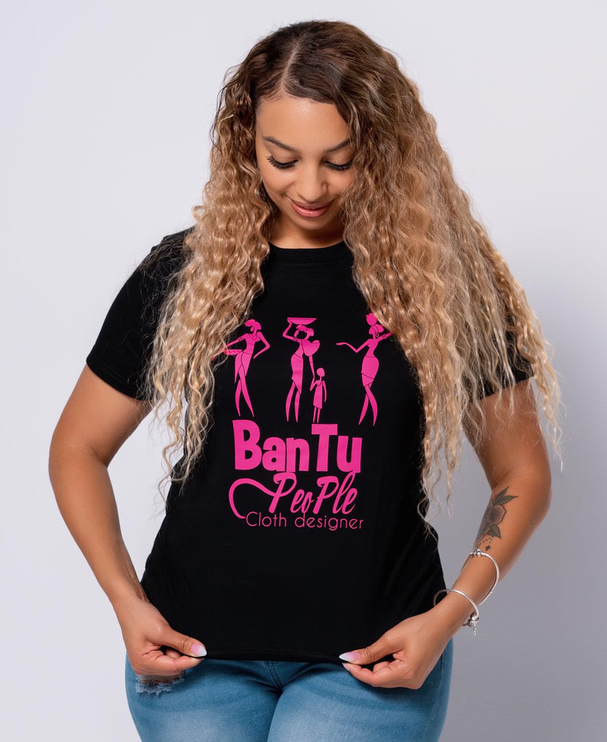 Gift Tee for Women – Inspirational Cultural Black Cotton T-Shirt with Pink Accents – Life-Giver – Black Pink