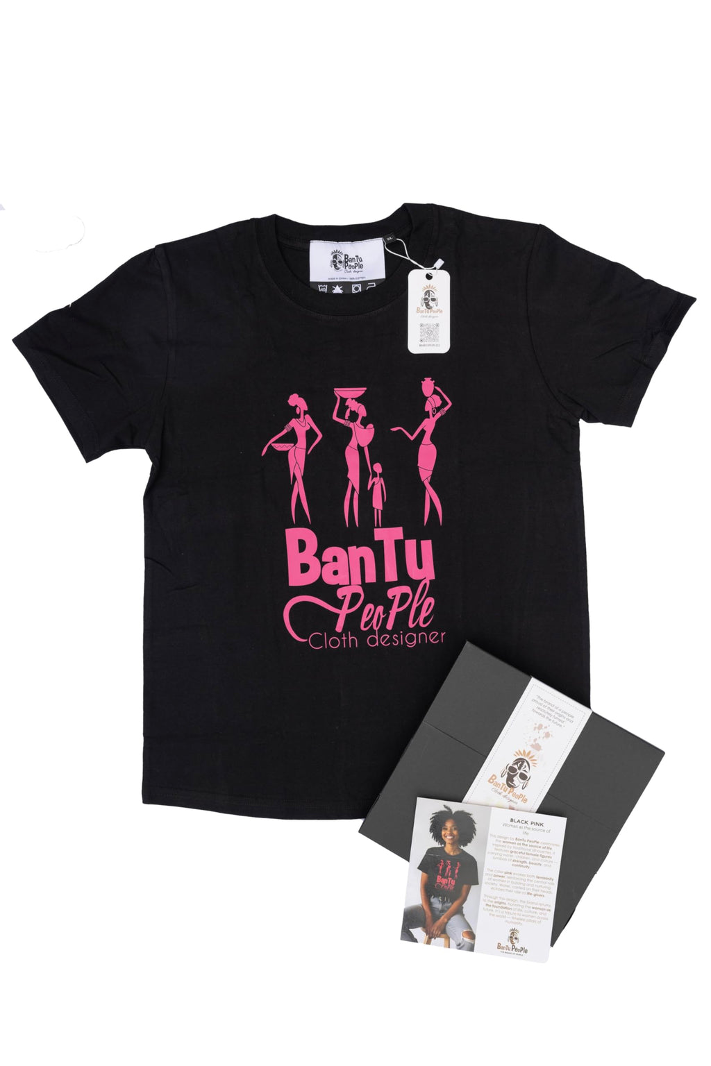 Gift Tee for Women – Inspirational Cultural Black Cotton T-Shirt with Pink Accents – Life-Giver – Black Pink