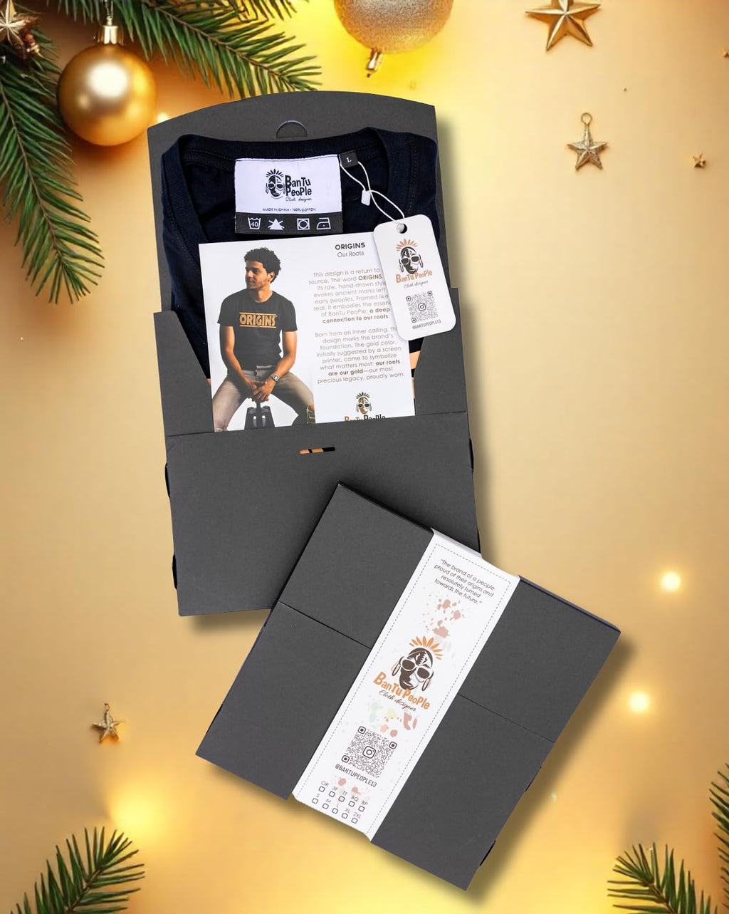 Gift Tee for Men and Women – Inspirational Cultural Black Cotton T-Shirt with Gold Design – Our Roots – Origins